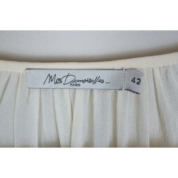 Mes Demoiselles Paris Silk Sheer Stripe Paneled Nightgown Douceur Ivory 42 - Picture 8 of 12